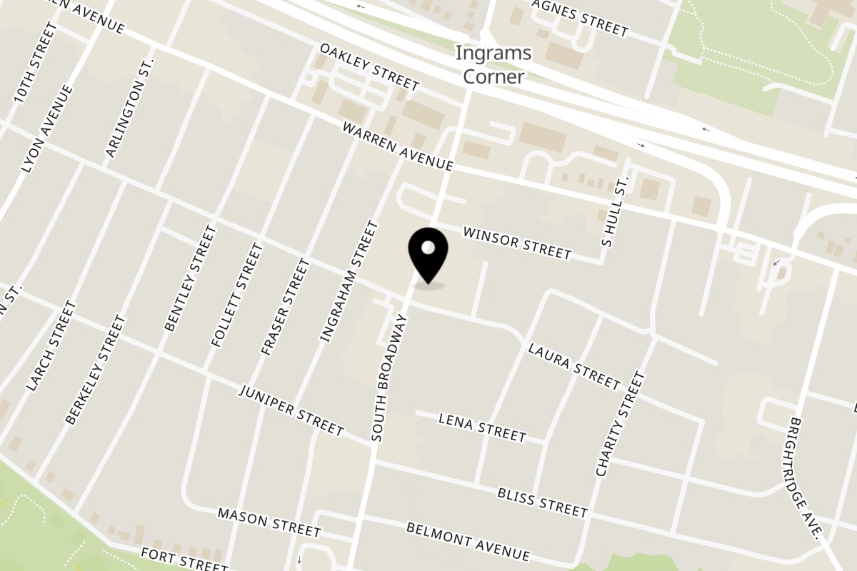 Map showing the location of Zoe's Pizza and Seafood on 1022 S Broadway in East Providence